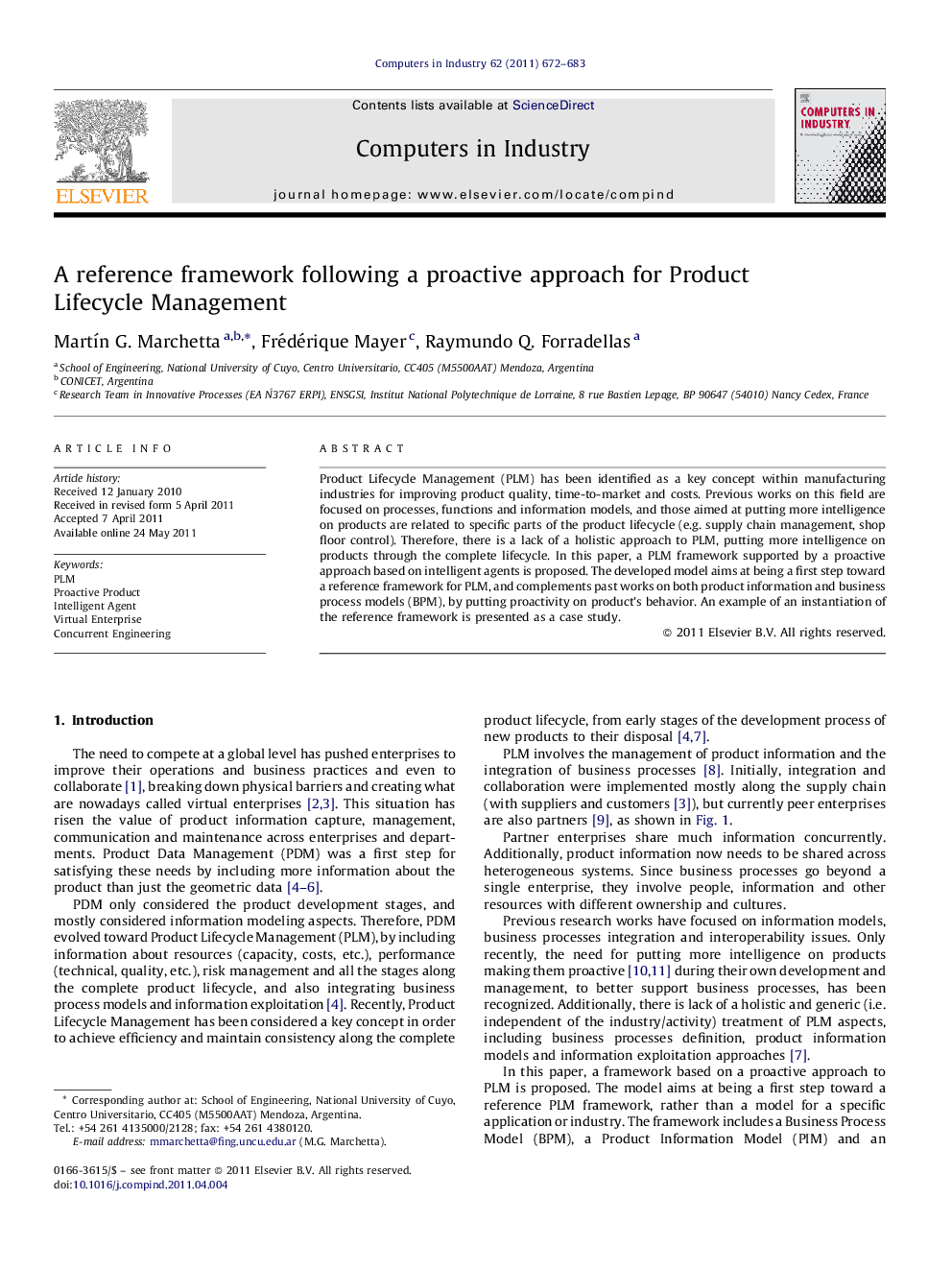 A reference framework following a proactive approach for Product Lifecycle Management