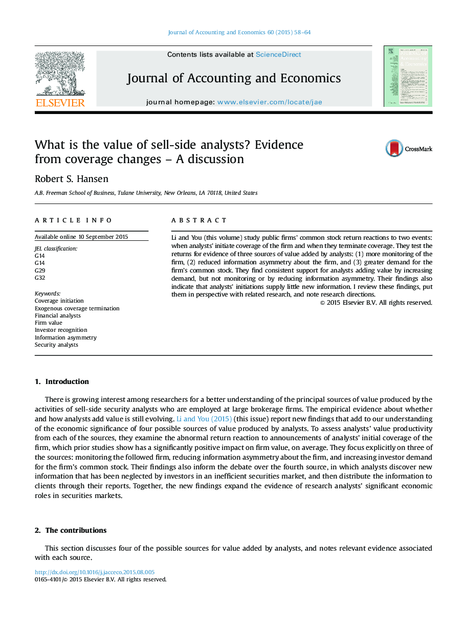 What is the value of sell-side analysts? Evidence from coverage changes - A discussion
