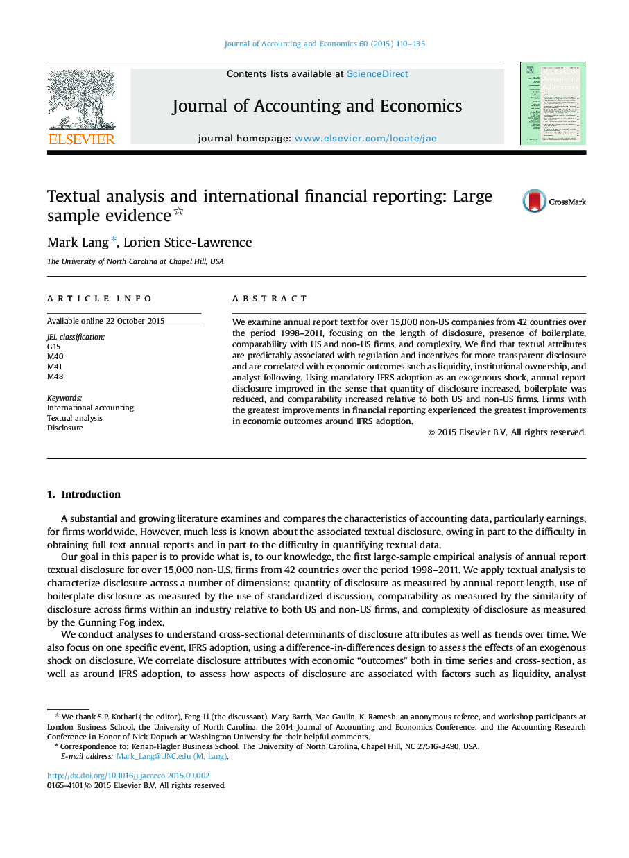تحلیل متنی و گزارشگری مالی بین المللی: شواهد نمونه ای بزرگ 