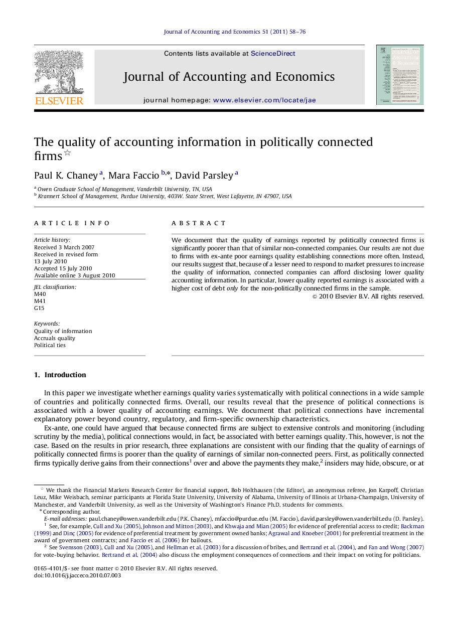 The quality of accounting information in politically connected firms