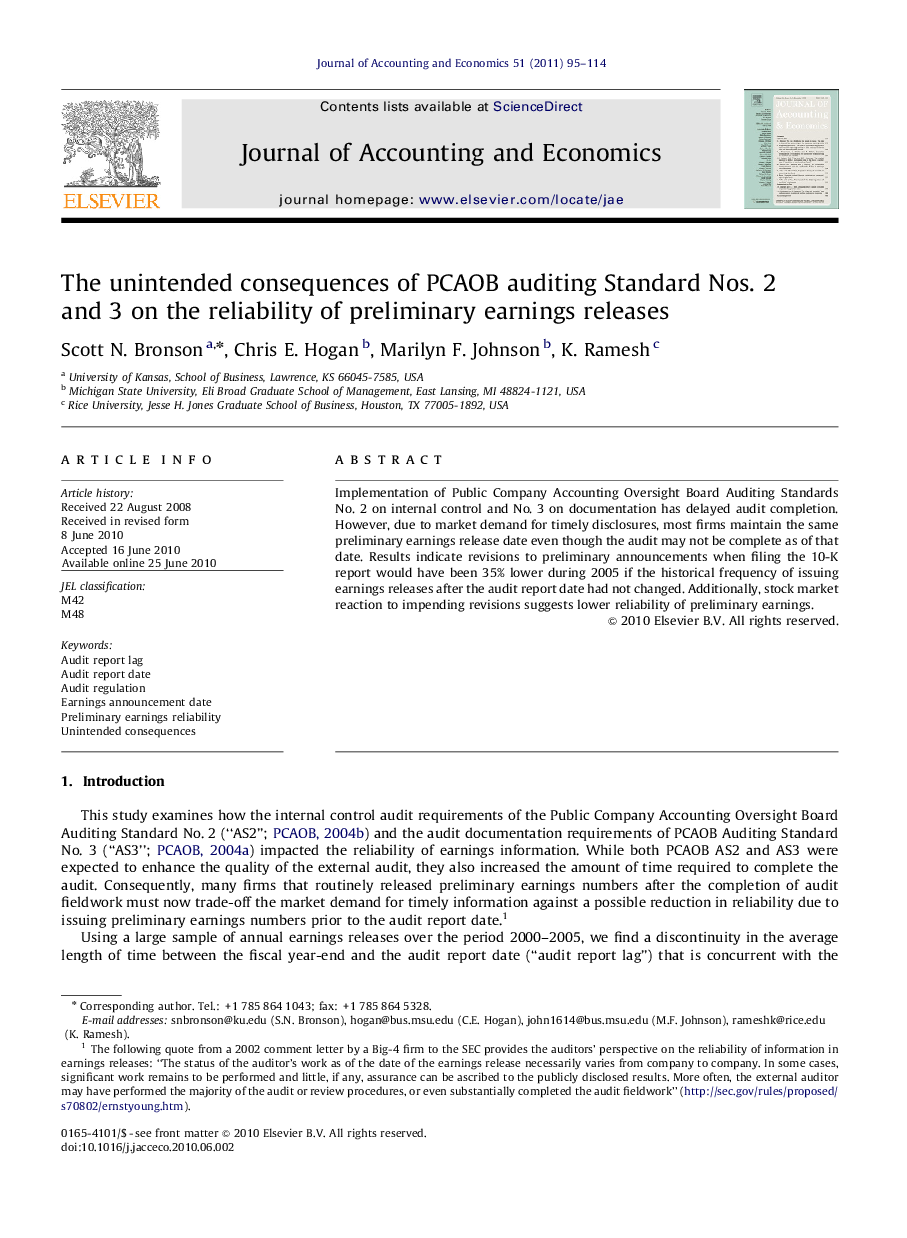 The unintended consequences of PCAOB auditing Standard Nos. 2 and 3 on the reliability of preliminary earnings releases