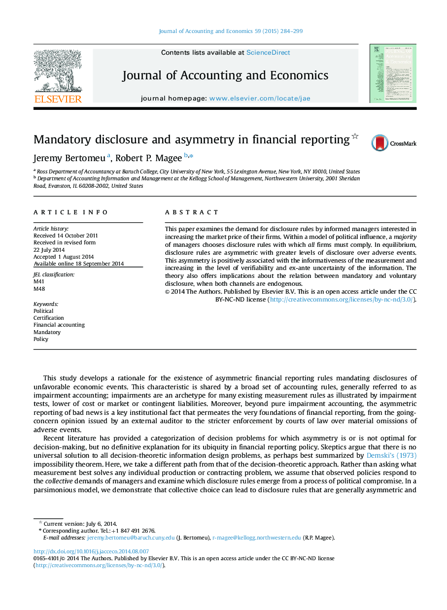 Mandatory disclosure and asymmetry in financial reporting