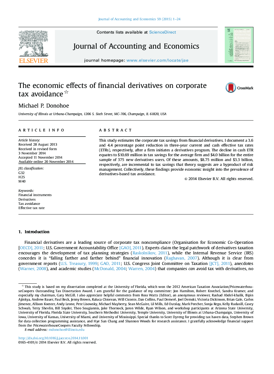 The economic effects of financial derivatives on corporate tax avoidance