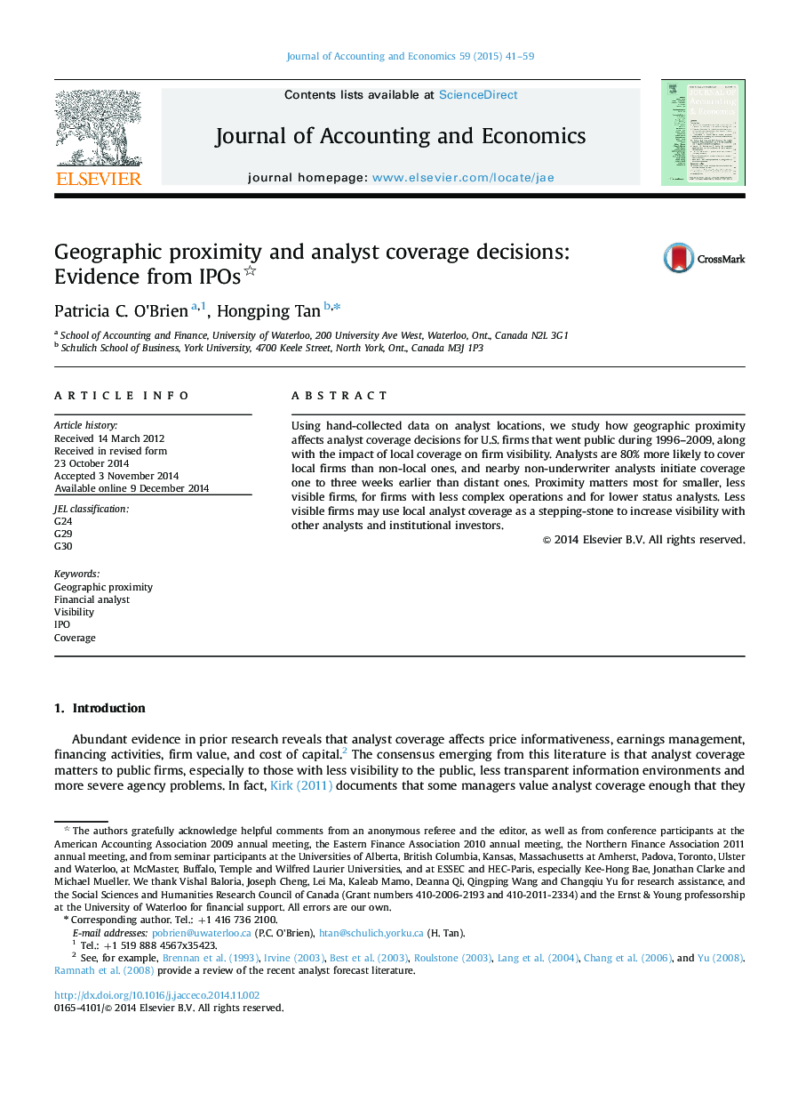 Geographic proximity and analyst coverage decisions: Evidence from IPOs