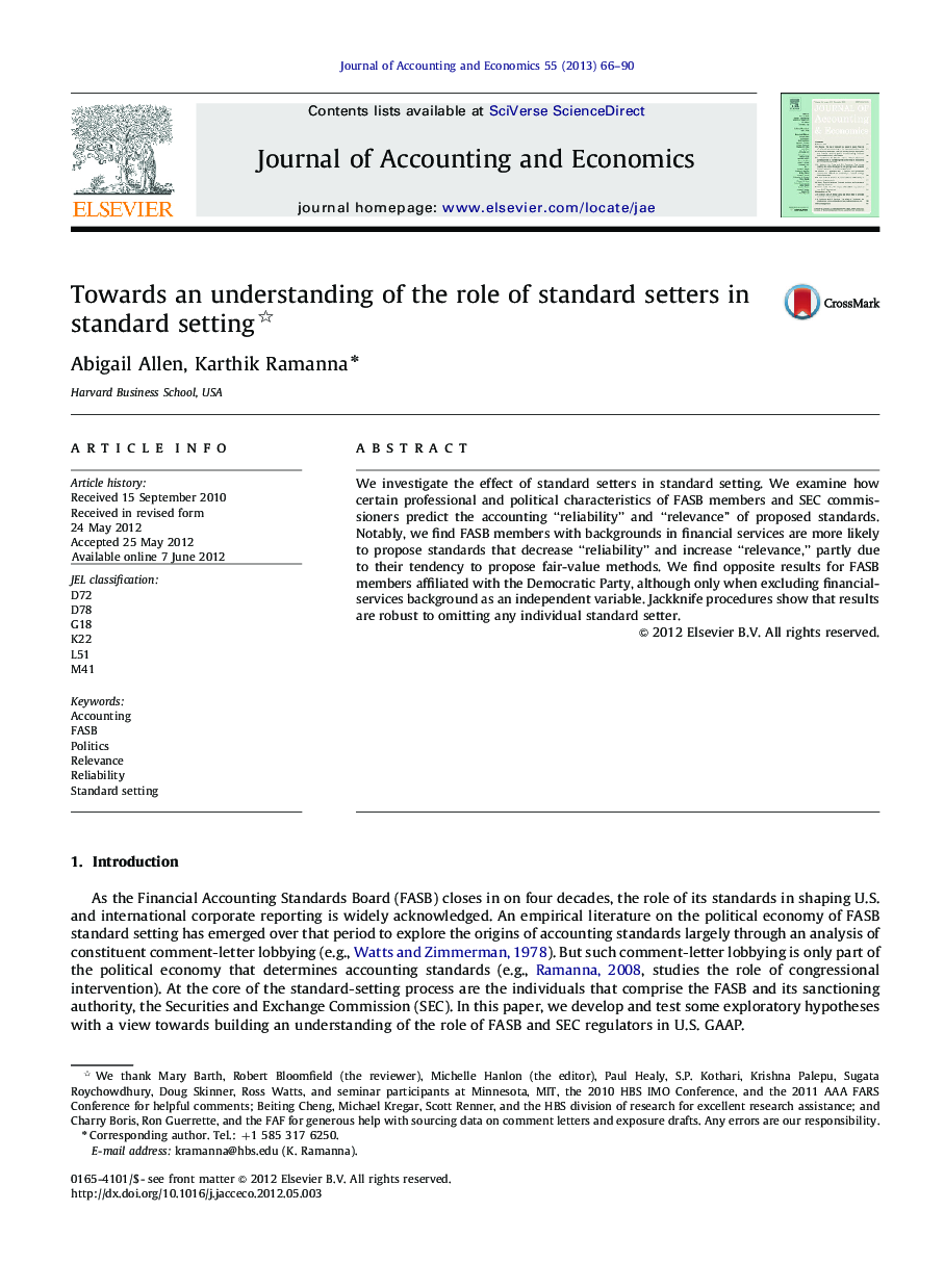 Towards an understanding of the role of standard setters in standard setting