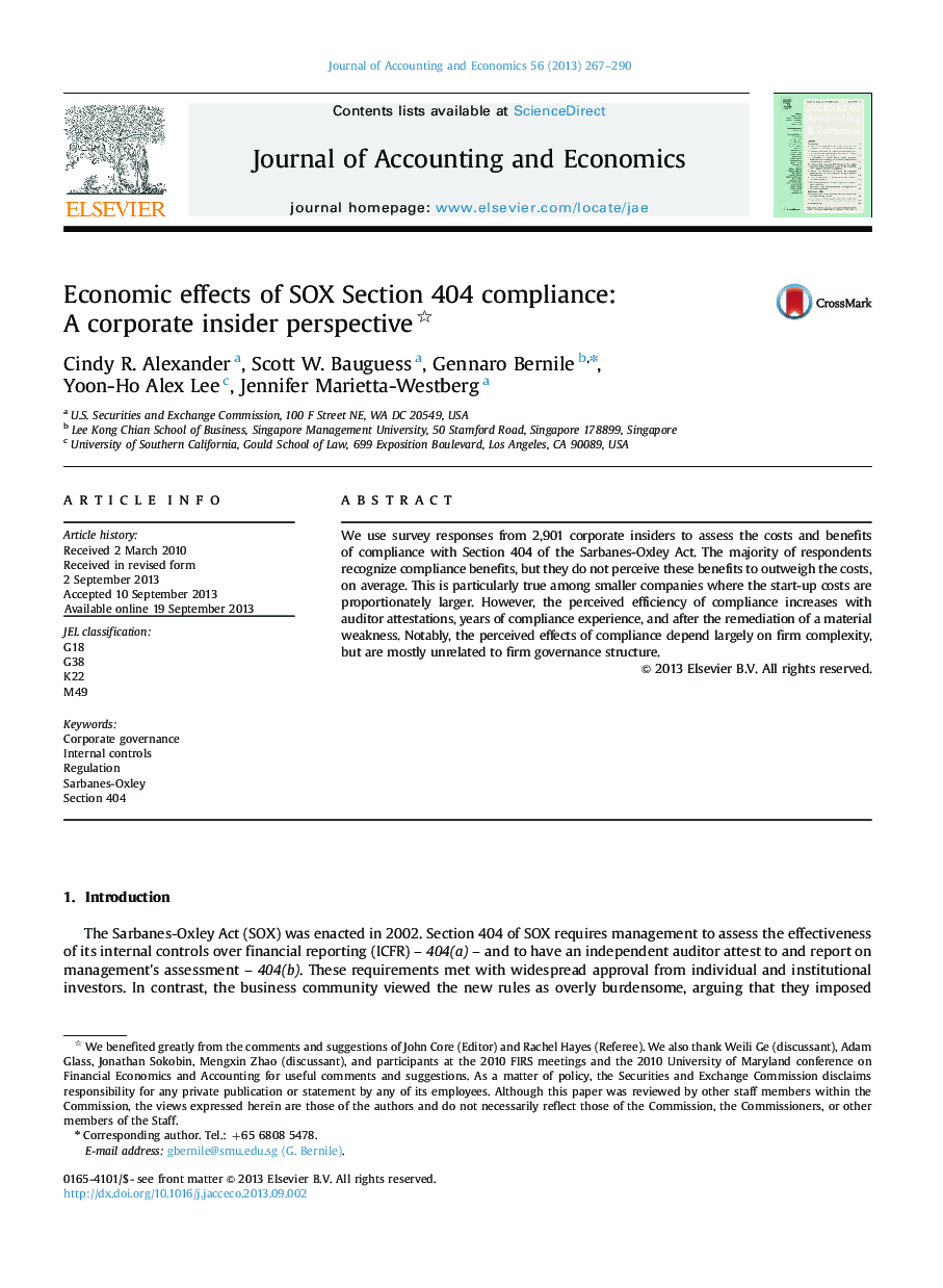 Economic effects of SOX Section 404 compliance: A corporate insider perspective