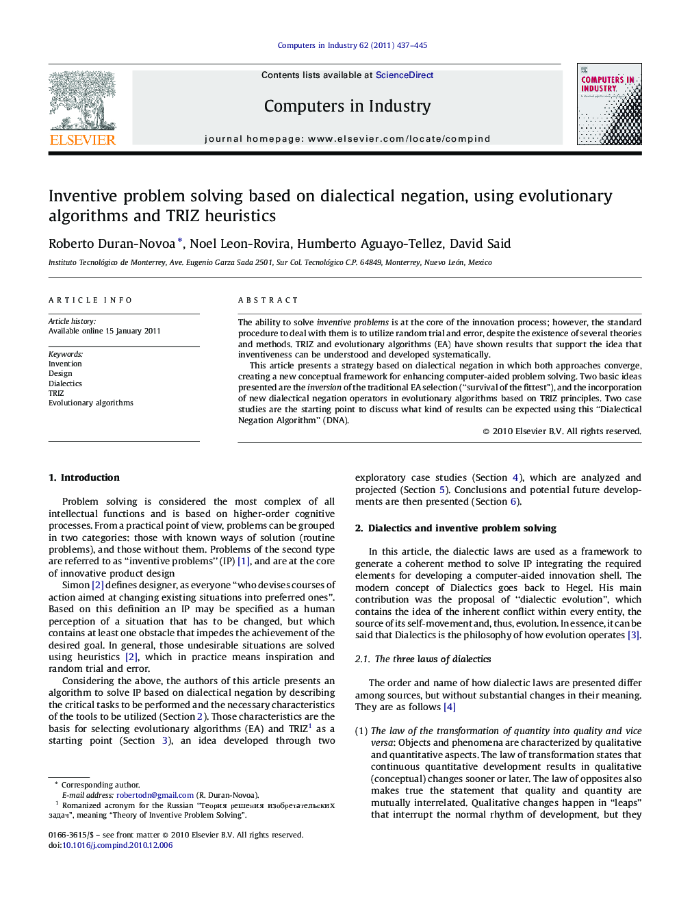 Inventive problem solving based on dialectical negation, using evolutionary algorithms and TRIZ heuristics