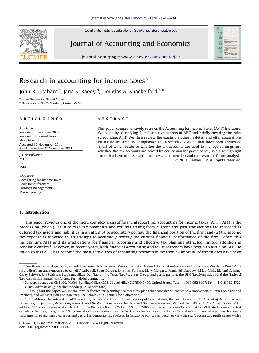 Research in accounting for income taxes