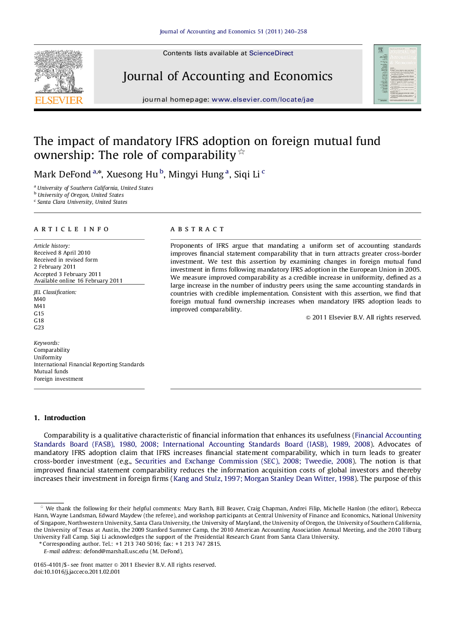 The impact of mandatory IFRS adoption on foreign mutual fund ownership: The role of comparability