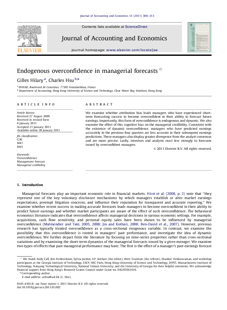 Endogenous overconfidence in managerial forecasts