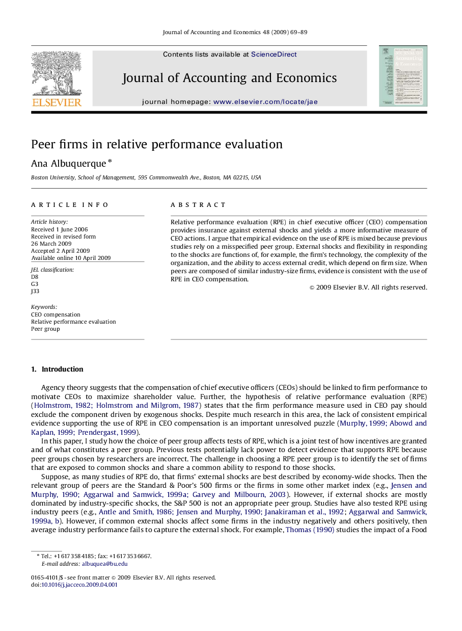 Peer firms in relative performance evaluation