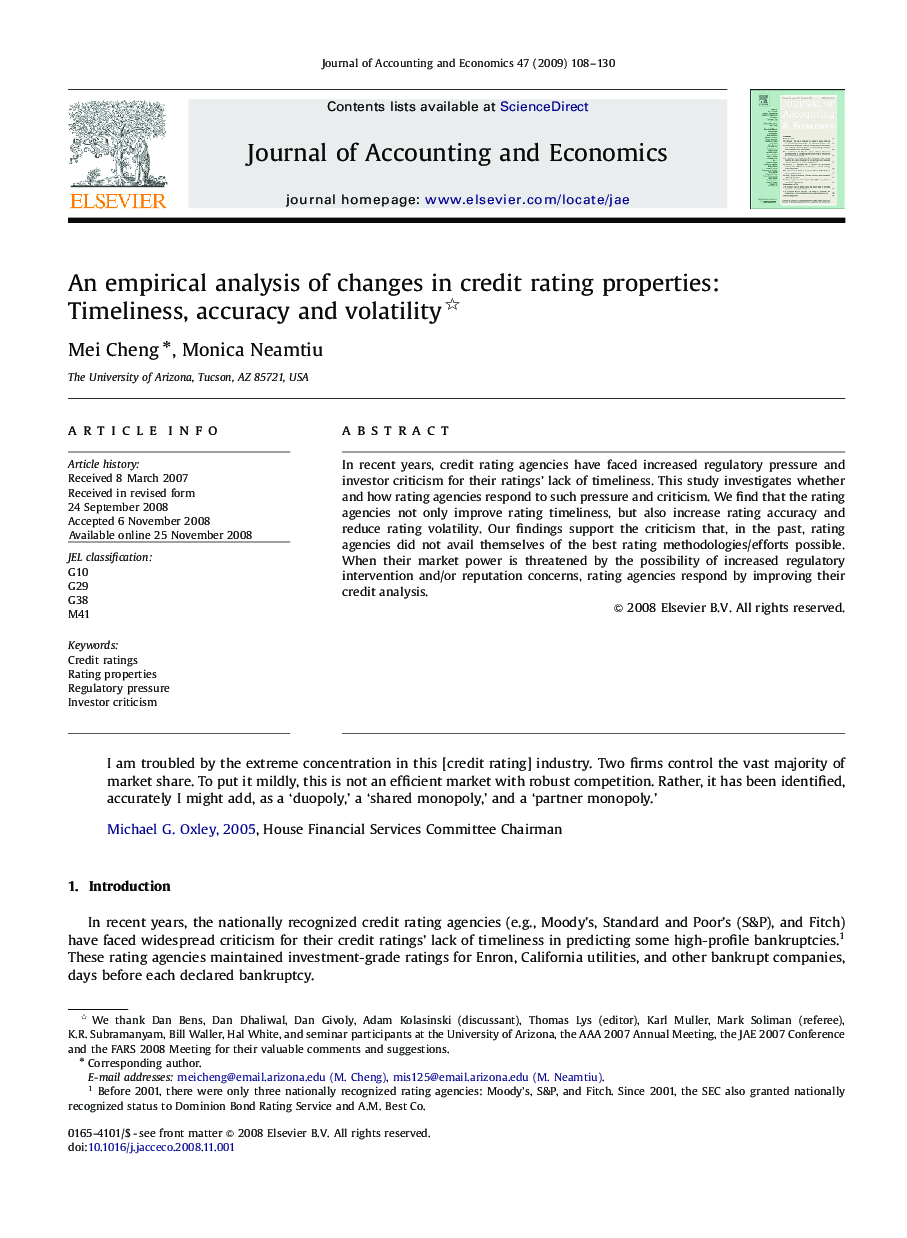 An empirical analysis of changes in credit rating properties: Timeliness, accuracy and volatility