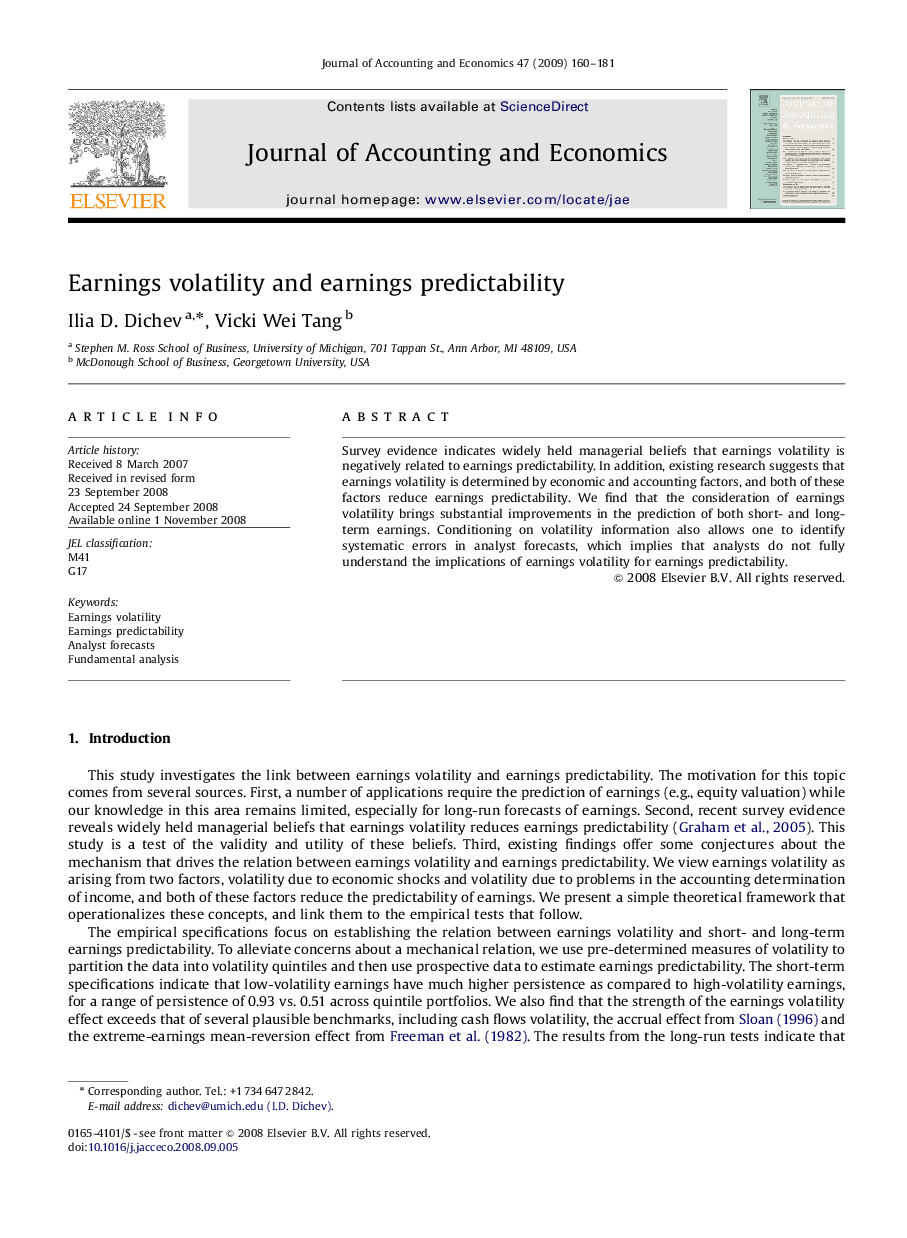 Earnings volatility and earnings predictability