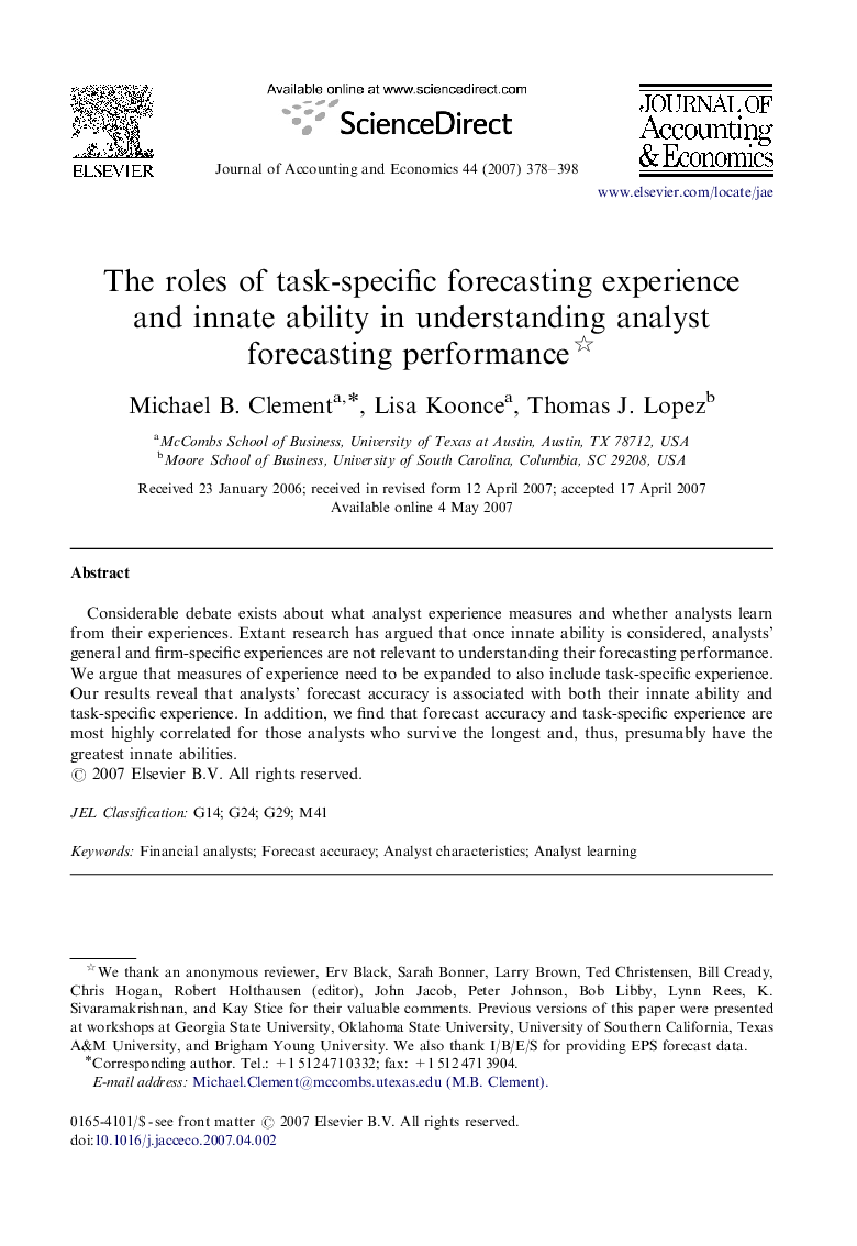 The roles of task-specific forecasting experience and innate ability in understanding analyst forecasting performance