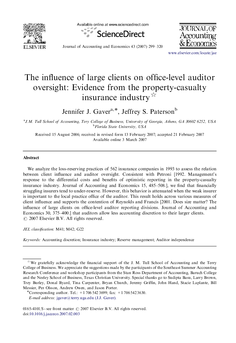 The influence of large clients on office-level auditor oversight: Evidence from the property-casualty insurance industry