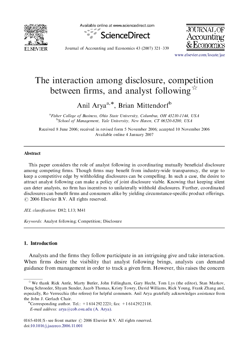 The interaction among disclosure, competition between firms, and analyst following