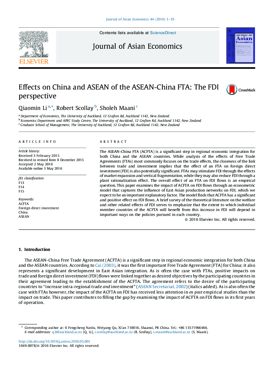 Effects on China and ASEAN of the ASEAN-China FTA: The FDI perspective