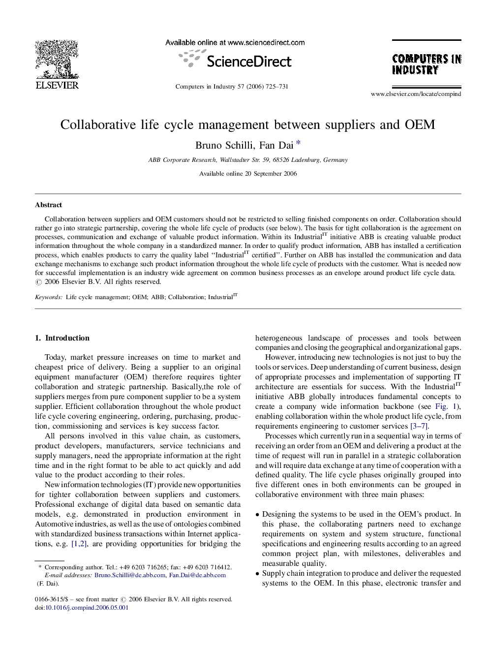 Collaborative life cycle management between suppliers and OEM