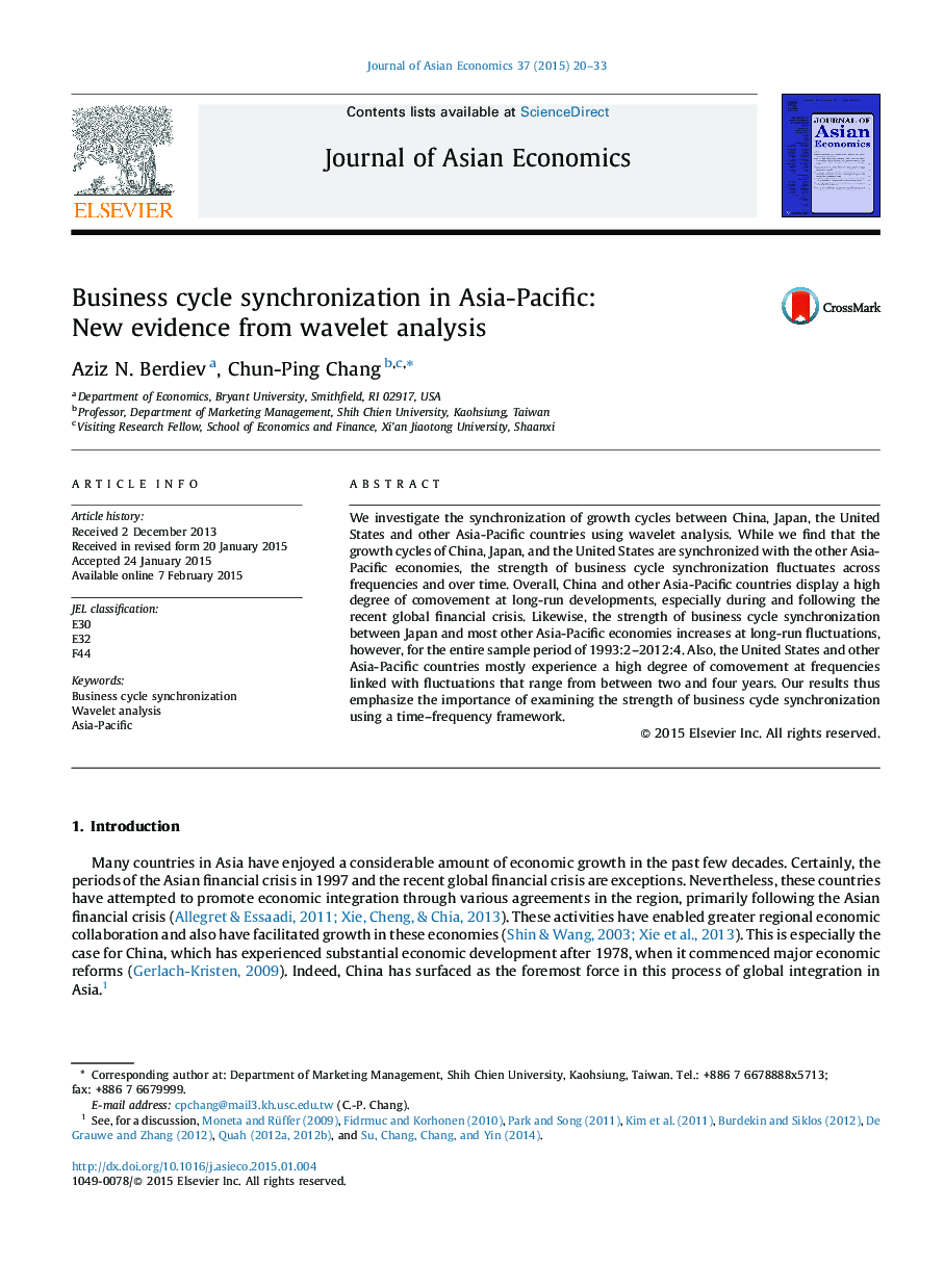 Business cycle synchronization in Asia-Pacific: New evidence from wavelet analysis