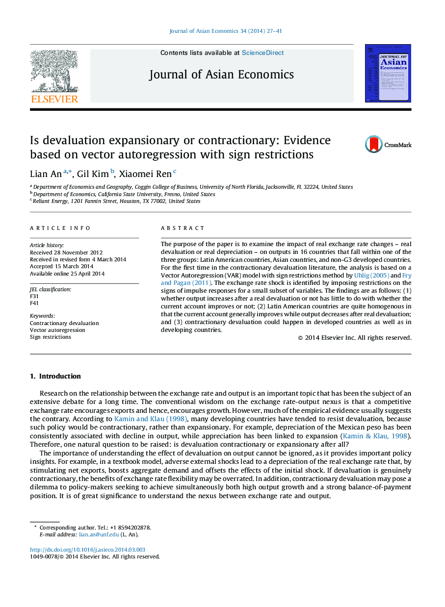 Is devaluation expansionary or contractionary: Evidence based on vector autoregression with sign restrictions