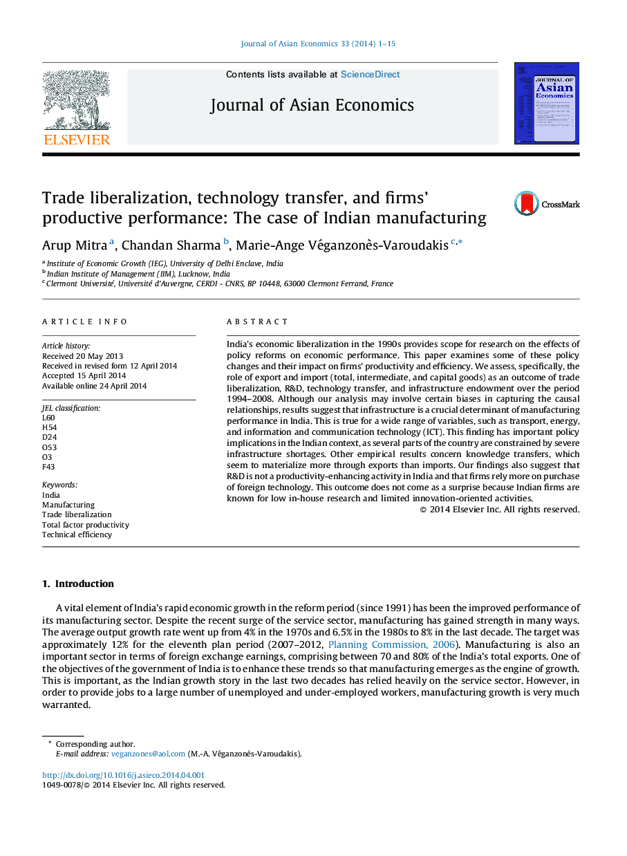 Trade liberalization, technology transfer, and firms' productive performance: The case of Indian manufacturing