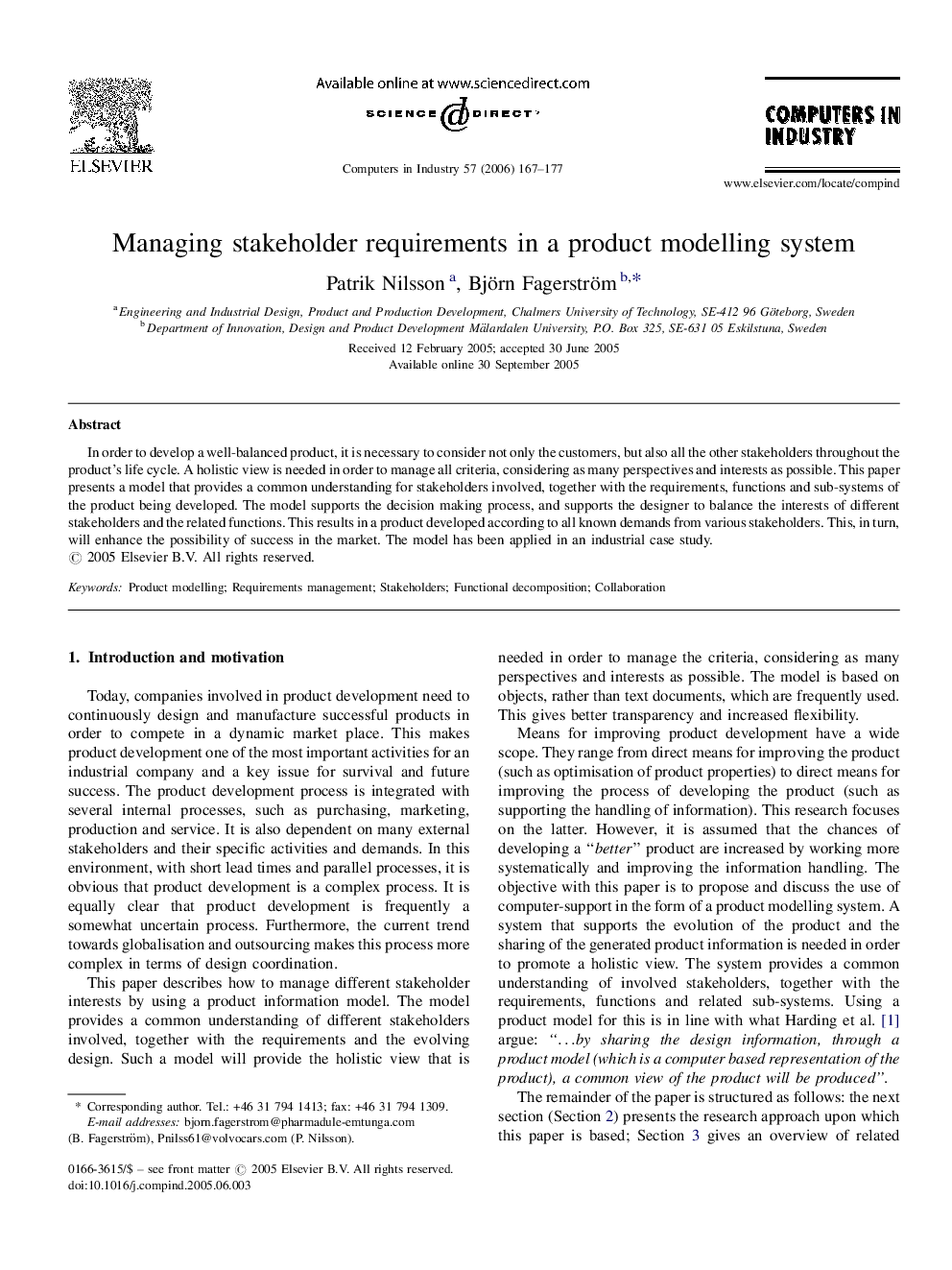 Managing stakeholder requirements in a product modelling system