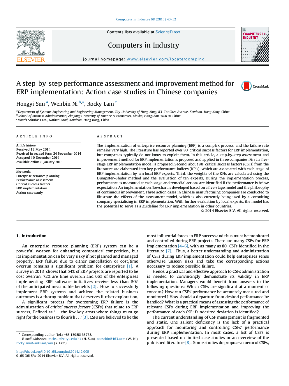 A step-by-step performance assessment and improvement method for ERP implementation: Action case studies in Chinese companies