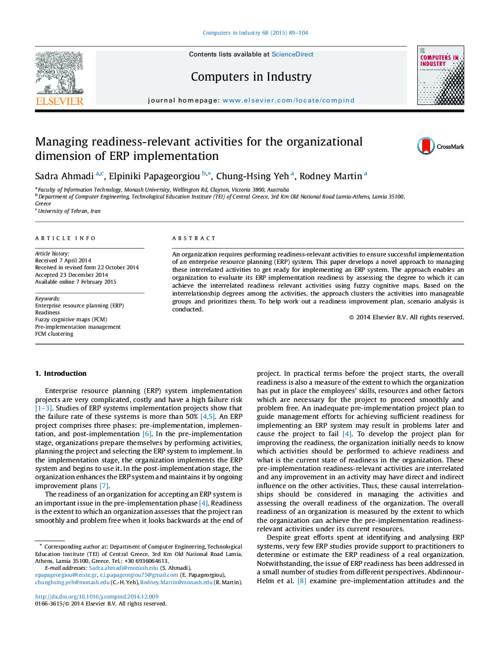 Managing readiness-relevant activities for the organizational dimension of ERP implementation