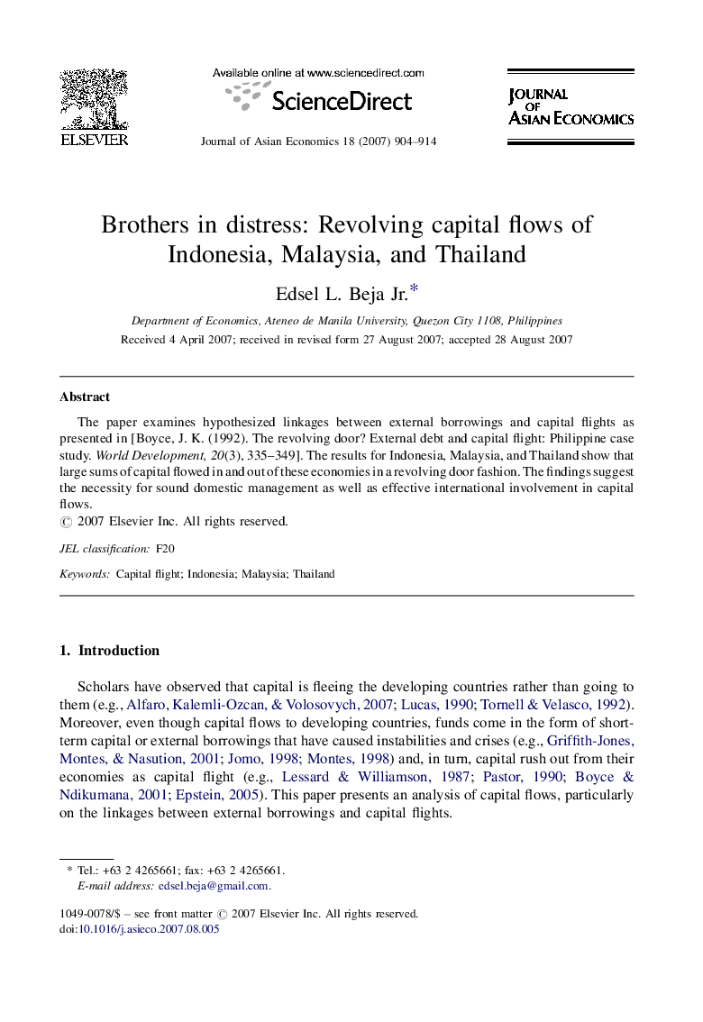 Brothers in distress: Revolving capital flows of Indonesia, Malaysia, and Thailand