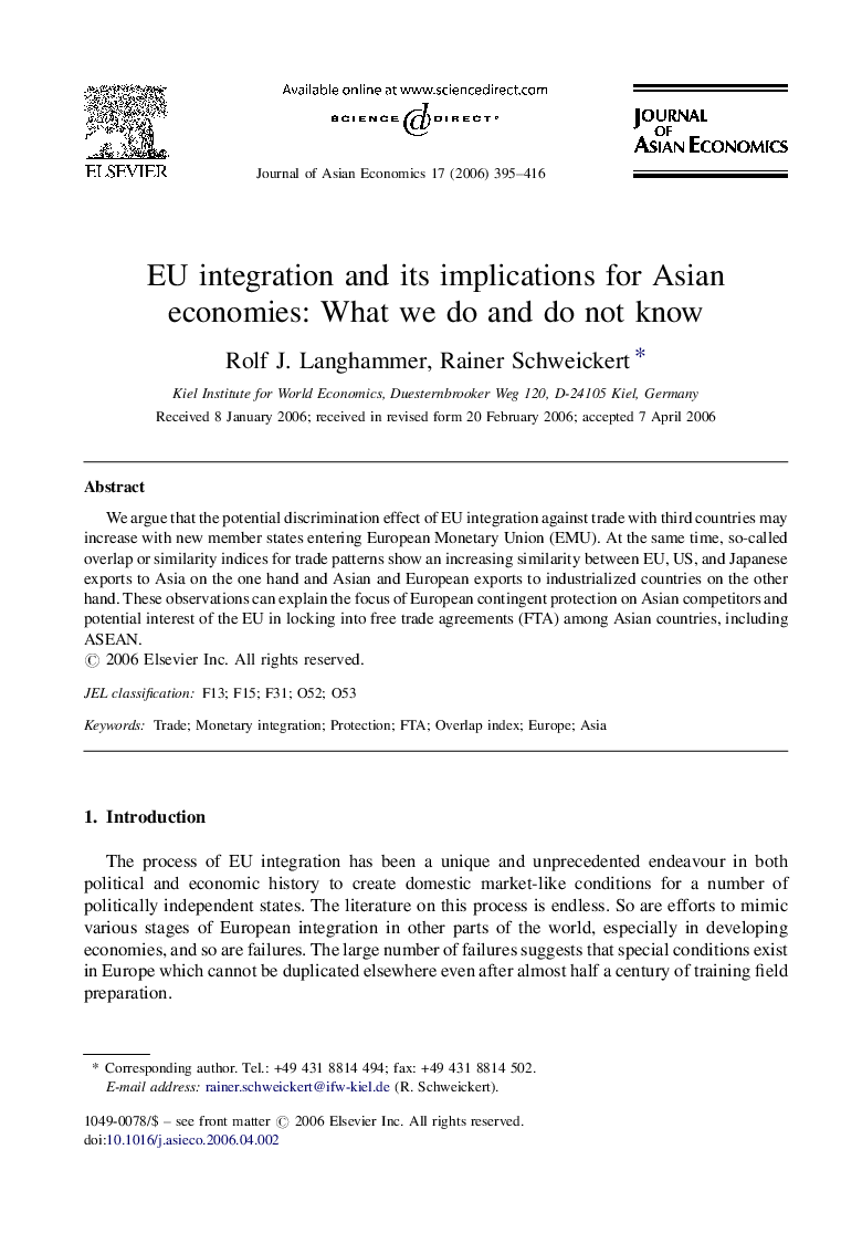 EU integration and its implications for Asian economies: What we do and do not know