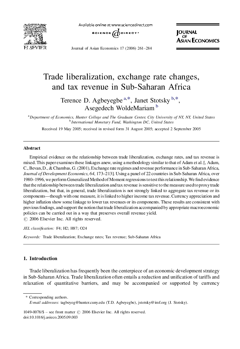 Trade liberalization, exchange rate changes, and tax revenue in Sub-Saharan Africa