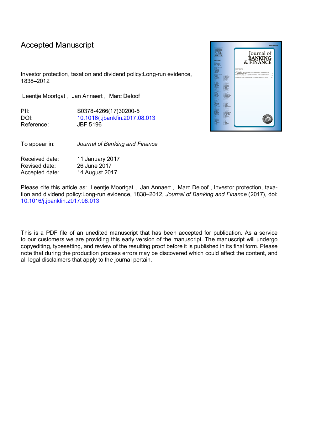 Investor protection, taxation and dividend policy: Long-run evidence, 1838-2012