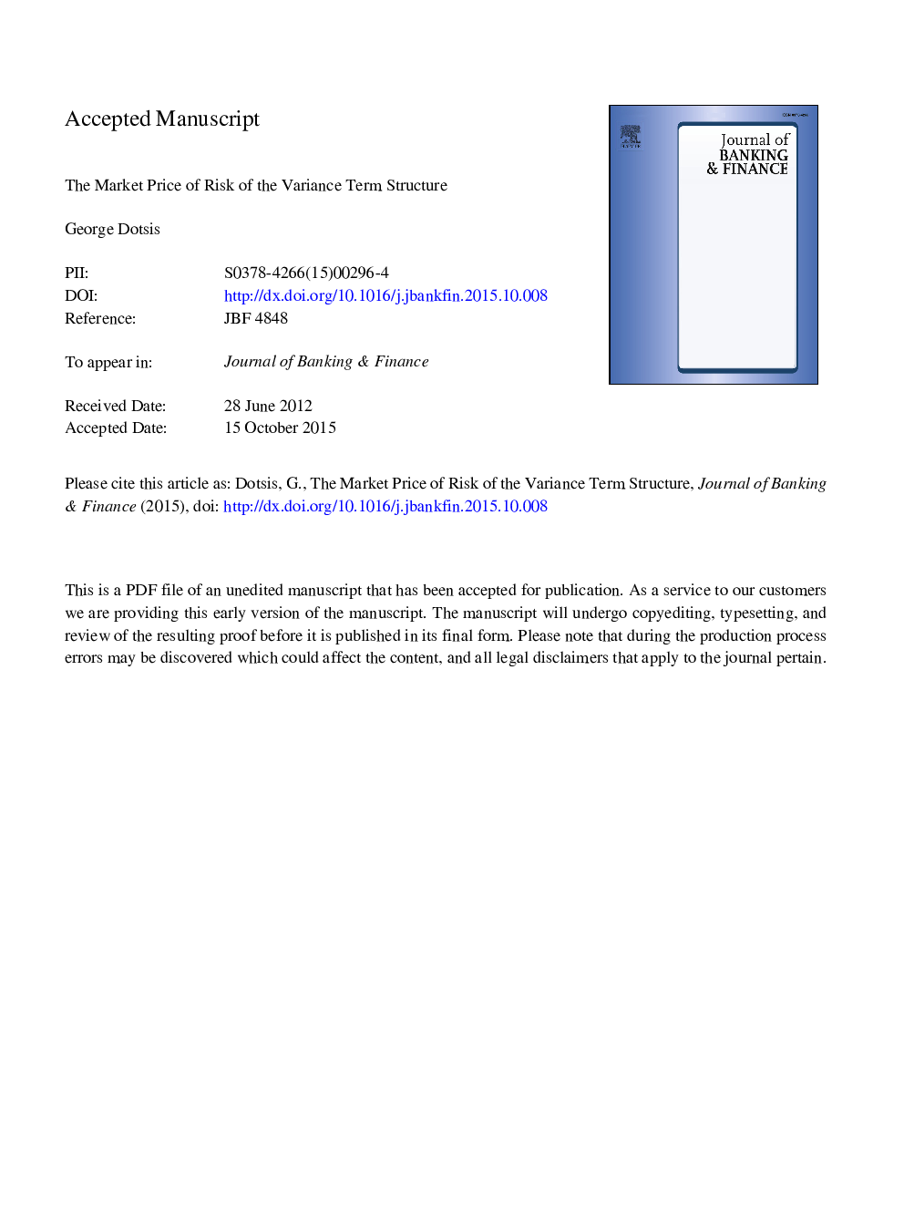 The market price of risk of the variance term structure