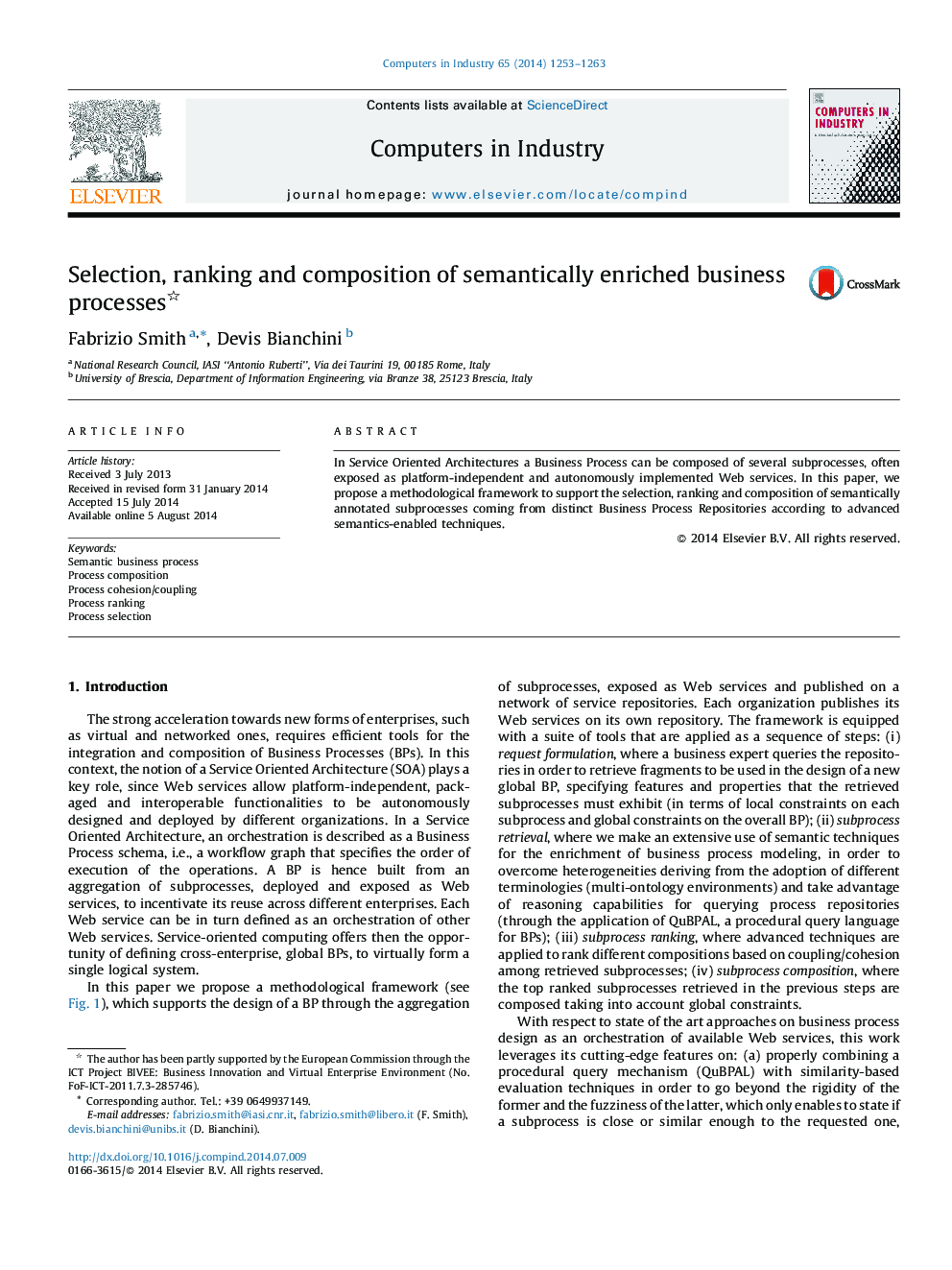 Selection, ranking and composition of semantically enriched business processes 