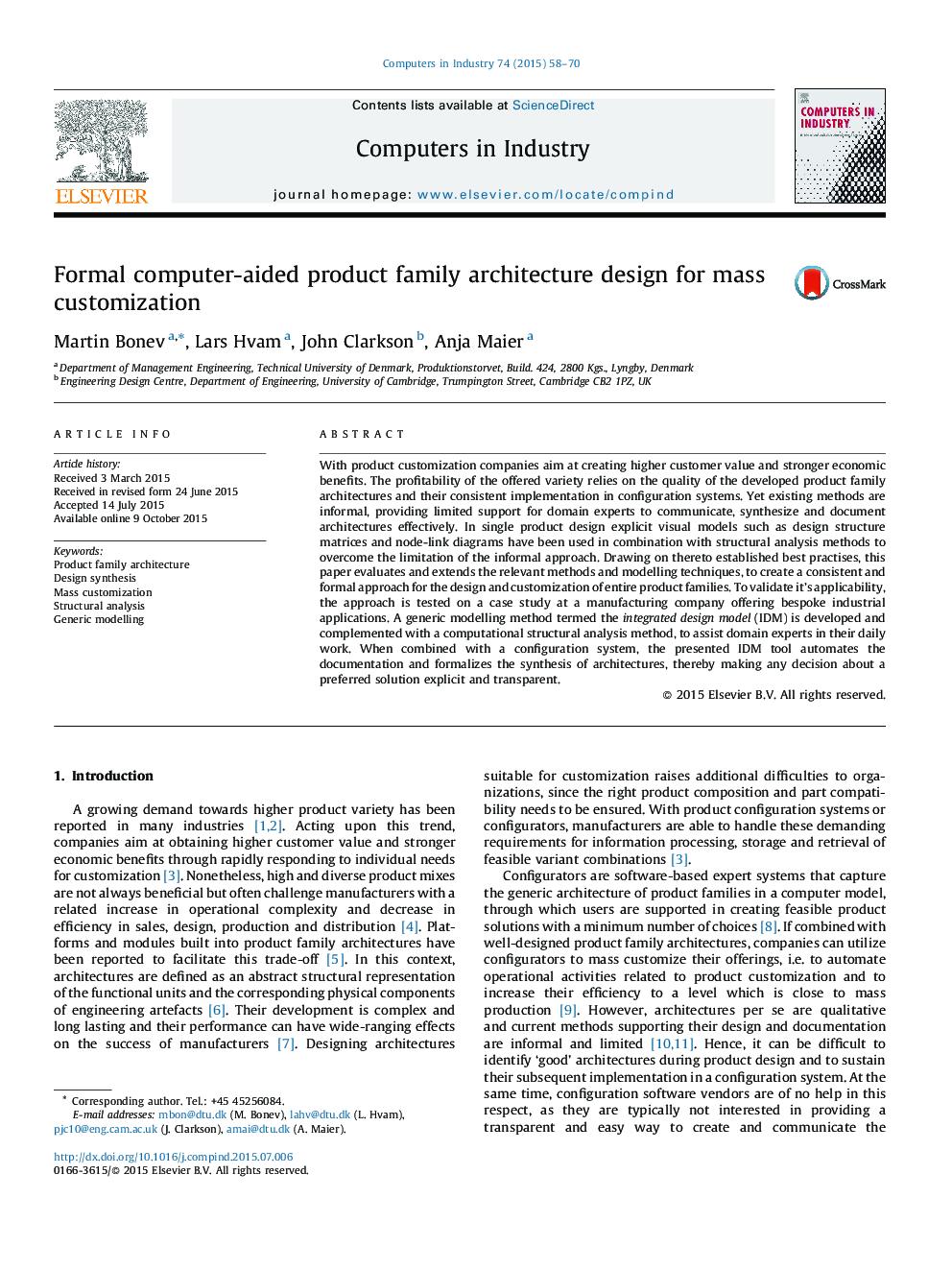 Formal computer-aided product family architecture design for mass customization