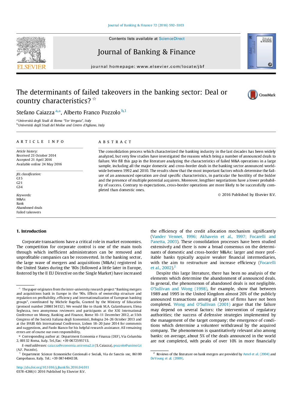 The determinants of failed takeovers in the banking sector: Deal or country characteristics?