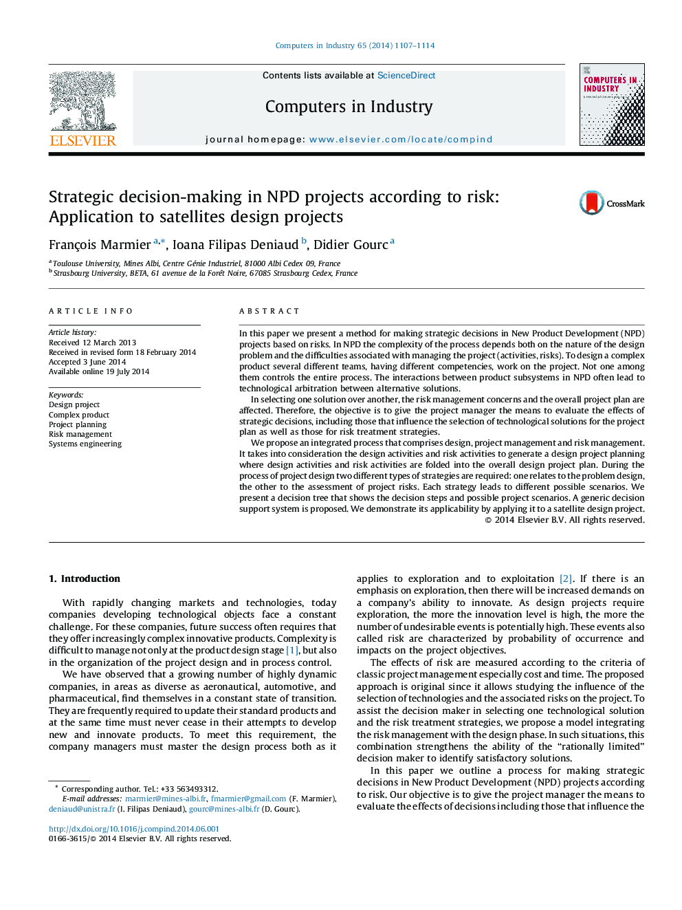 Strategic decision-making in NPD projects according to risk: Application to satellites design projects