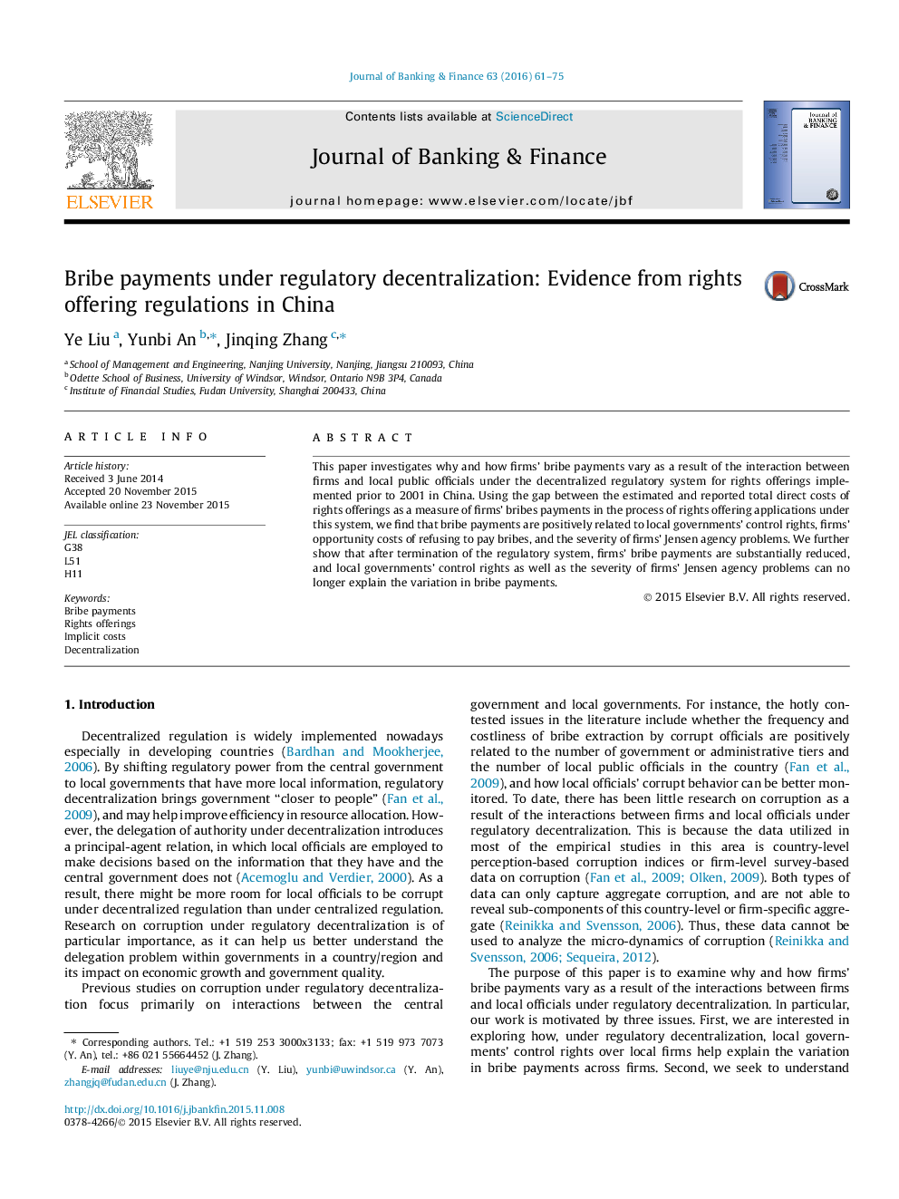 Bribe payments under regulatory decentralization: Evidence from rights offering regulations in China