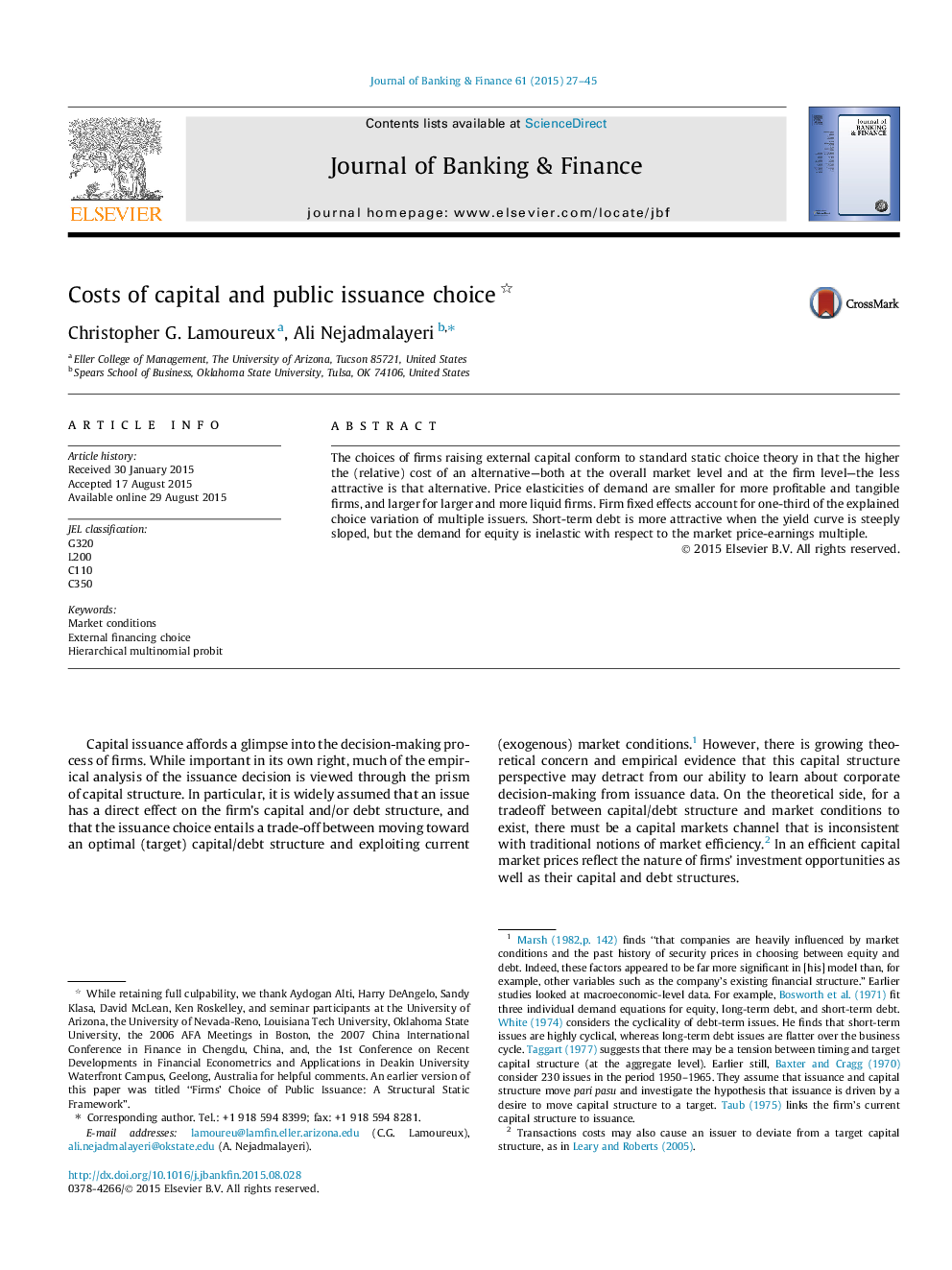 Costs of capital and public issuance choice