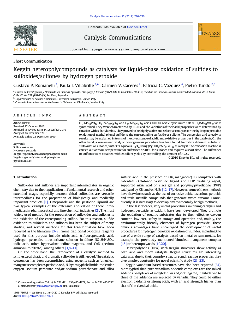 Keggin heteropolycompounds as catalysts for liquid-phase oxidation of sulfides to sulfoxides/sulfones by hydrogen peroxide