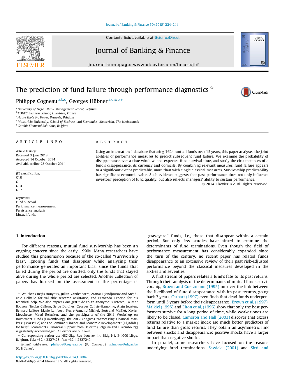 The prediction of fund failure through performance diagnostics