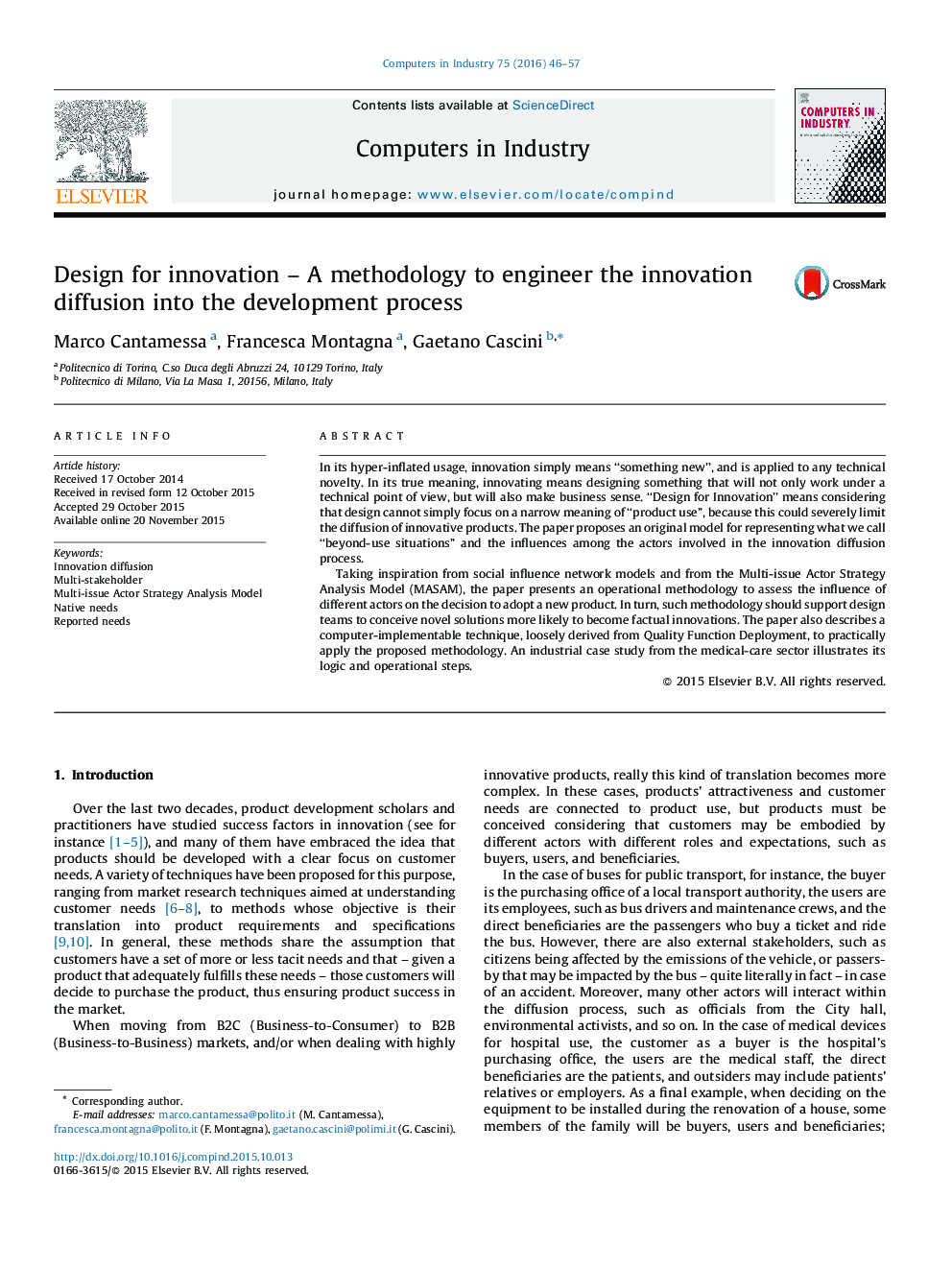 Design for innovation – A methodology to engineer the innovation diffusion into the development process