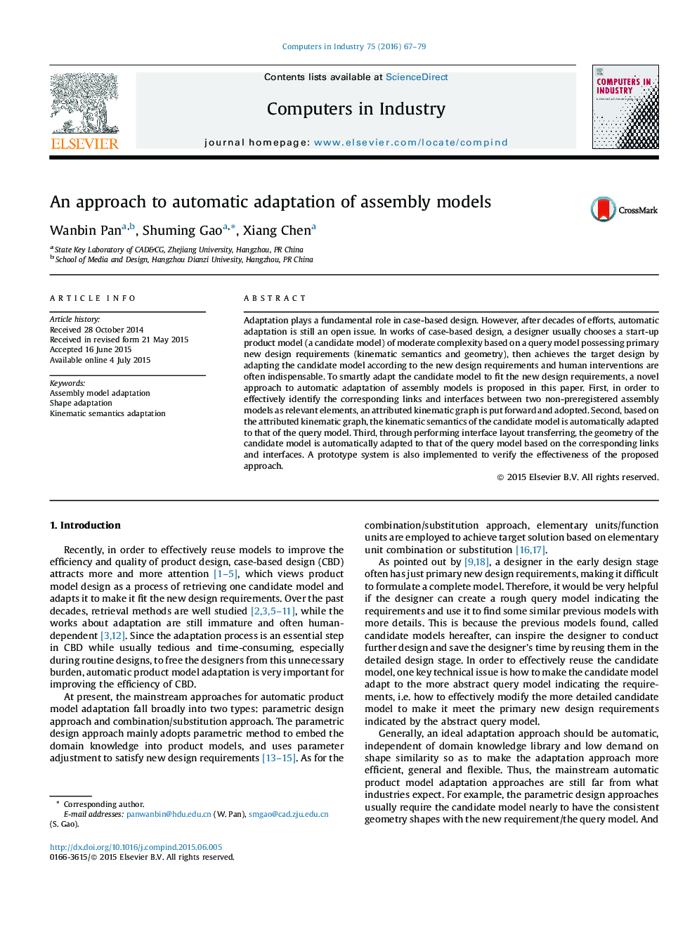 An approach to automatic adaptation of assembly models