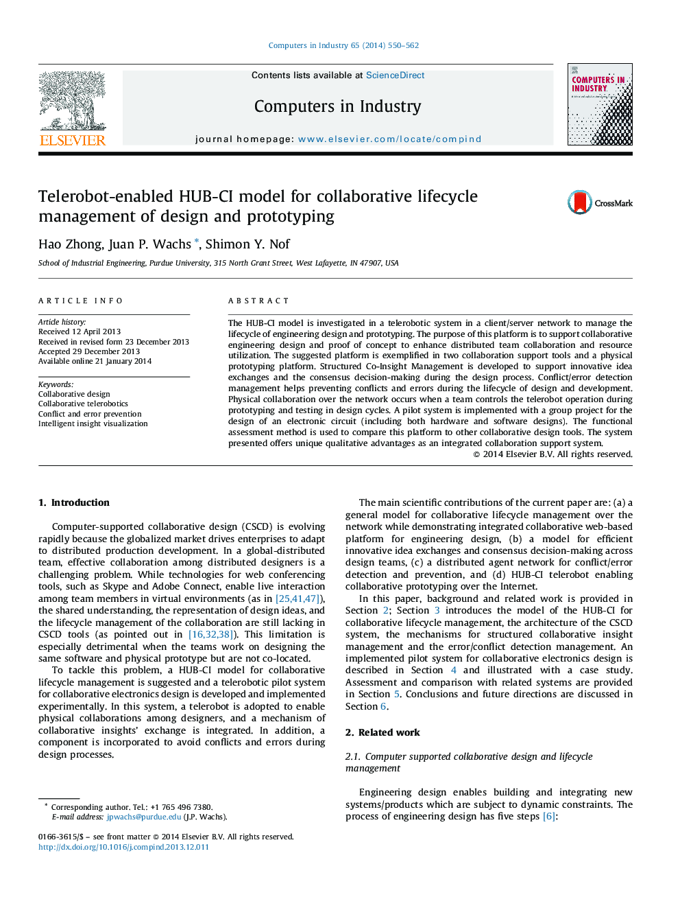 Telerobot-enabled HUB-CI model for collaborative lifecycle management of design and prototyping