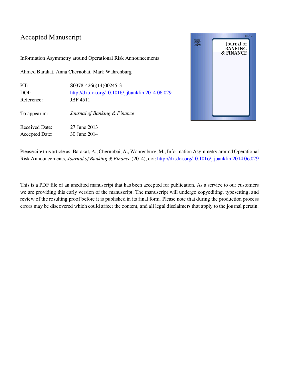 Information asymmetry around operational risk announcements