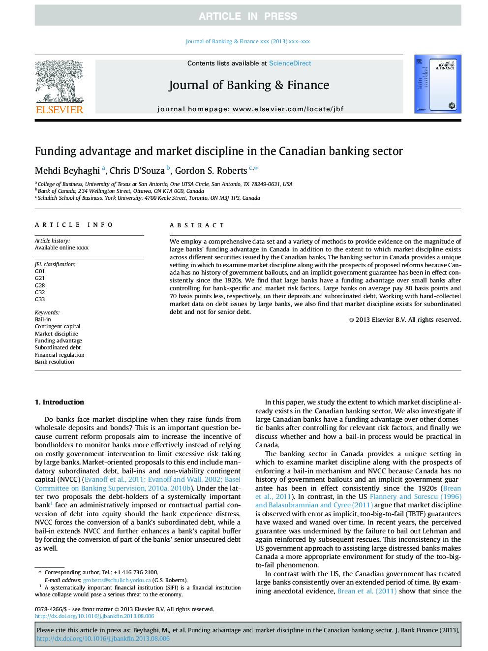 Funding advantage and market discipline in the Canadian banking sector