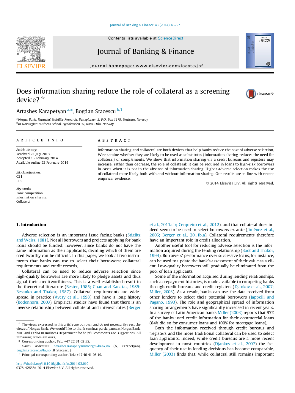 Does information sharing reduce the role of collateral as a screening device?