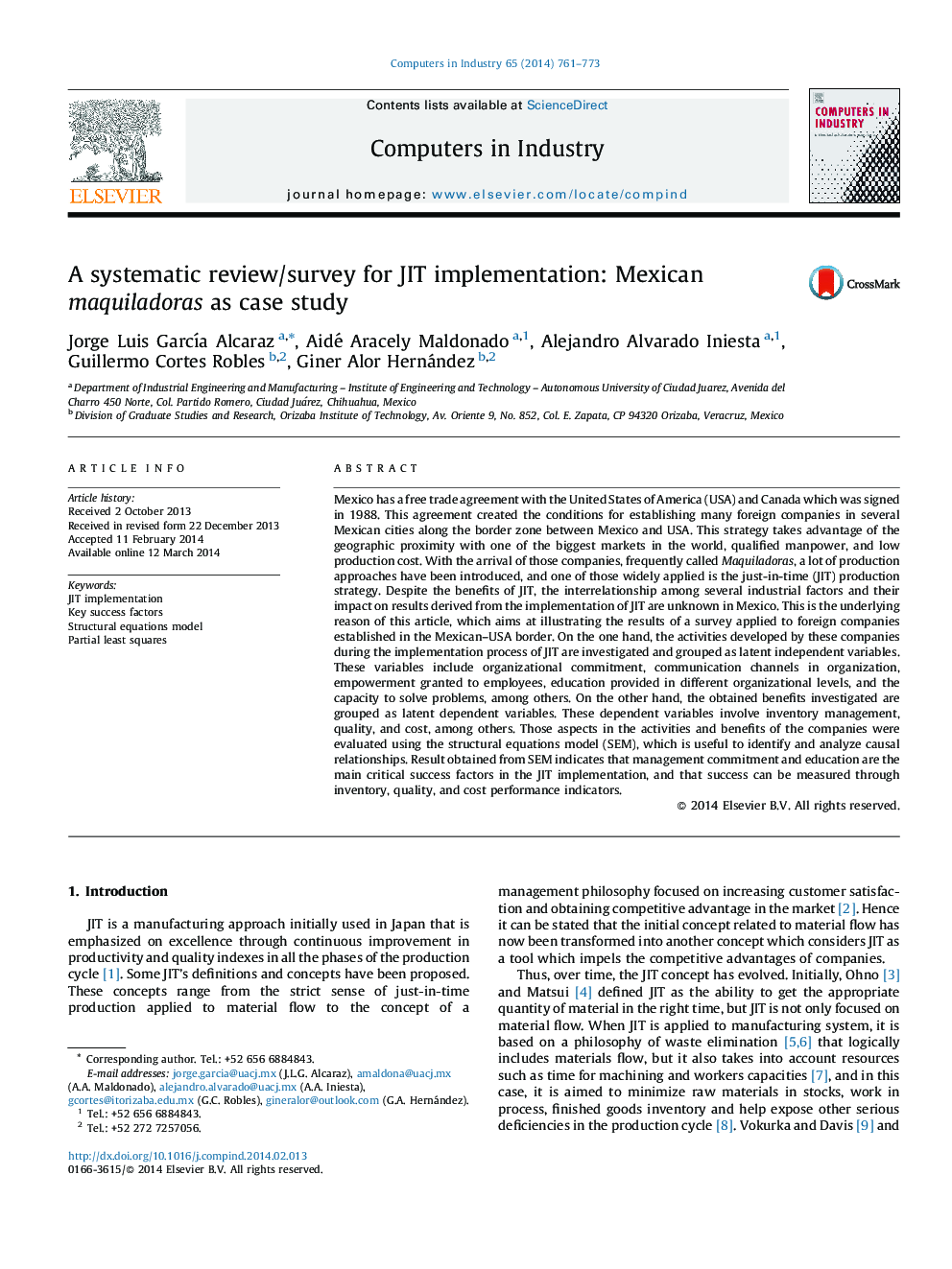 A systematic review/survey for JIT implementation: Mexican maquiladoras as case study