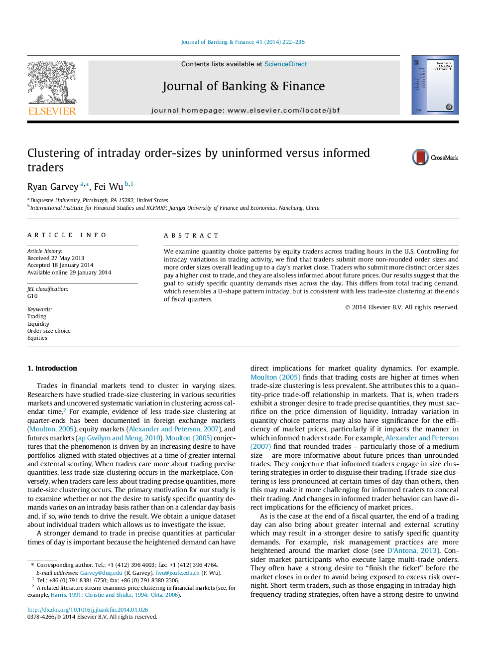 Clustering of intraday order-sizes by uninformed versus informed traders