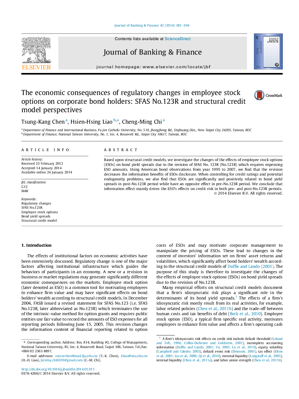 The economic consequences of regulatory changes in employee stock options on corporate bond holders: SFAS No.123R and structural credit model perspectives